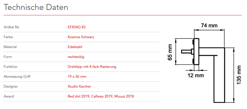 Karcher Design | Fenstergriffe | MODELL MADEIRA | Kosmos Schwarz