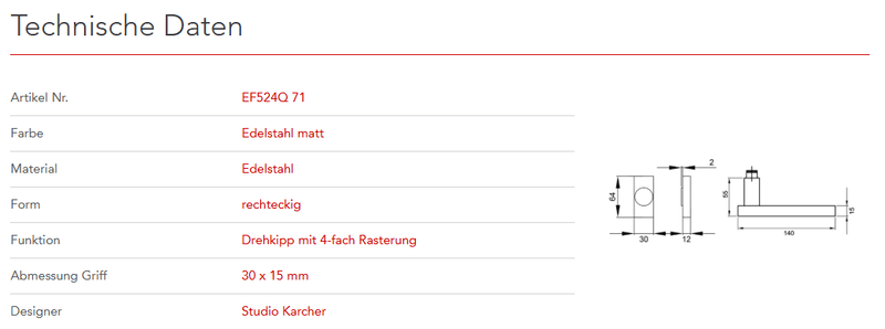 Karcher Design | Fenstergriffe | MODELL MILANO | Edelstahl matt