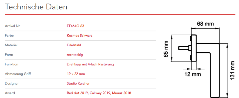 Karcher Design | Fenstergriffe | MODELL SEATTLE | Kosmos Schwarz
