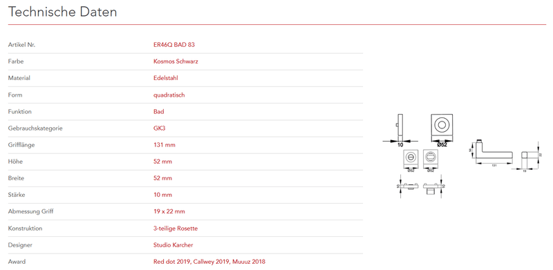 Karcher Design | MODELL SEATTLE ER46Q QUADRATISCH | Kosmos Schwarz